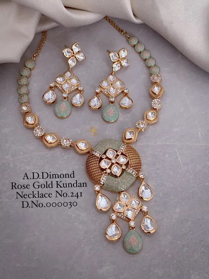 1 Designer AD Diamond Rose Gold Kundan Necklace Wholesale Shop In Surat
